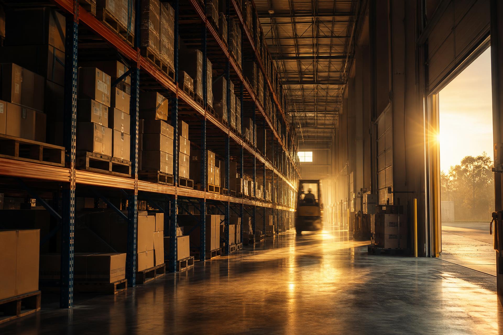 Pallets of wholesale food packaging in the TTS distribution warehouse